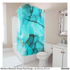 Modern Abstract Green Teal Turquoise Gold Shower Curtain Zazzle Com In 2020 Gold Shower Curtain Shower Curtain Decor Blue Shower Curtains