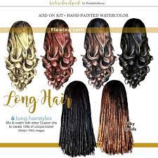 Long Hair Clipart Girls Hairstyles Best Friend Custom Portrait Etsy Hair Clipart Long Hair Styles Long Human Hair Wigs