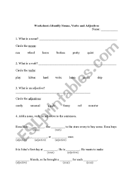 Next, they have to circle the action verb and underline the helping verb. English Worksheets Worksheet Identify Nouns Verbs And Adjectives