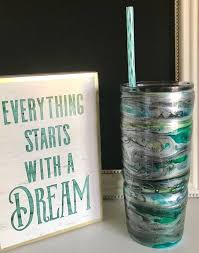 Hydro dip tumbler tutorial newbie friendly. Metallic Swirl Silver And Teal Alcohol Ink Tumbler Etsy Custom Tumblers Alcohol Ink Personalized Tumblers
