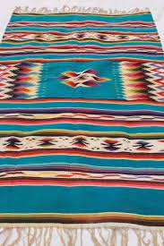 Handcrafted mexican blankets, artisanal handwoven serape blanket, authentic falsa blanket, great as beach blanket, camping blanket, picnic blanket, outdoor blanket, boho throw blankets. Vintage Mexican Indian Wool Blanket Rug W Fringe Turquoise W Bright Colors Mexican Blanket Decor Mexican Wool Blanket Mexican Rug