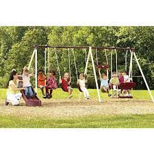 Flexible Flyer Newcastle Metal Swing Set 6 Leg With Slide Swing Set Swing Sets For Kids Backyard Fun