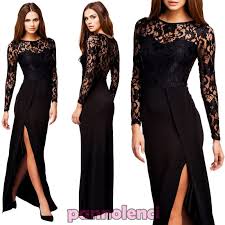 Spedizione veloce, reso gratuito e assistenza clienti. Abito Vestito Lungo Donna Inserti Pizzo Trasparente Spacco Aderente Dl 1537 Nero Taglia Unica