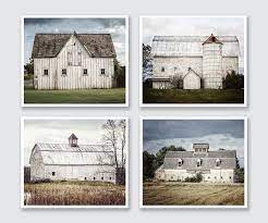 Rustic Farmhouse Wall Art Decor Set Of 4 White And Blue Barn Etsy Farmhouse Wall Art Barn Prints Farmhouse Pictures