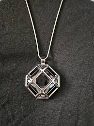 Square Hollow Pendant With Black Crystal With 29" Chain.