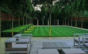 Examples Of Modern Garden Design Garden Symmetrical Lawn Trees Garden Furniture Modern Garden Design Large Backyard Landscaping Backyard Landscaping