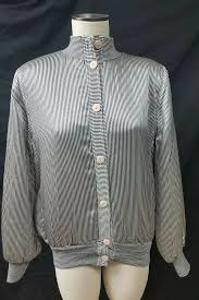 Black And White Striped Bomber Jacket Pia Rucci Black White Striped Bomber Jacket Size Medium 100 Silk Button Front Piarucci Bomber Casual Quilted Bomber Jacket Attire Women Short Bomber Jacket