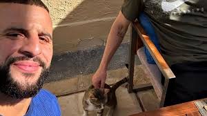 Man City pair John Stones and Kyle Walker help bring World Cup mascot 'Dave  the cat' to England