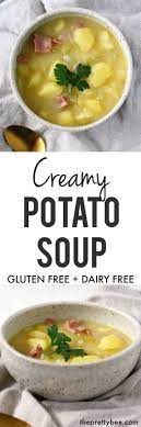 Creamy Dairy Free Potato Soup With Ham The Pretty Bee Recipe Dairy Free Potato Soup Dairy Free Soup Recipes Healthy Crockpot