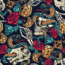 All elements are drawn directly in illustrator, so all lines have high smooth quality without any trace imperfections. Vintage Tattoos Colorful Seamless Pattern Free Vector Nohat Free For Designer