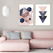 Set Of 2 Printable Blush Pink Navy Blue Rose Gold Geometric Art Prints Digital Download Dusky Pink Indigo Bedroom Wall Decor Trending Now Geometric Art Prints Wall Decor Trends Trending Decor