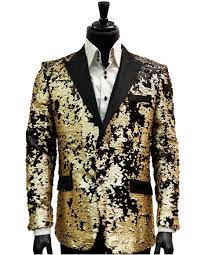 This mens fashion blazer will let you stand out and shine. Men S 2 Button Single Breasted Black Matte Gold Sequin