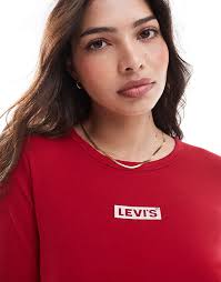 Sweat Shirt Tee Shirt Rouge Levis Levi's Rickie T-shirt à Manches Longues  Et Logo Encadré