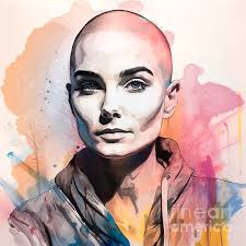 Sinead O'Connor Painting 2 Round Beach Towel by Mark Ashkenazi