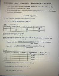 More images for redox reaction between oxalic acid and potassium permanganate » Rate Of Potassium Permanganate And Oxalic Acid Chegg Com