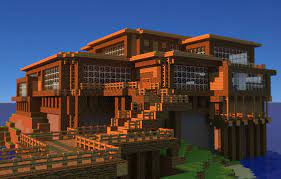The dark red blocks are wood (trunk) pillars. Wallpaper House Sky Water Minecraft Images For Desktop Section Igry Download