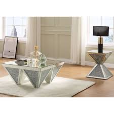 Fab glass and mirror tempered square clear glass table top w/ pencil polish edge. Samuel Mirror Glass Coffee Tables 3pc Smartway Furniture Houston Texas