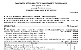 Baremul De Corectare Pentru Subiectele Primite De Elevi La Proba De Limba RomanÄƒ De La Evaluarea NaÈ›ionalÄƒ 2021 Edupedu Ro