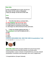 Congratulations on your success as the winner of the youth scientific contest 2015. Contoh Greeting Card