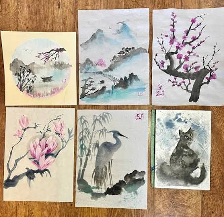 Singapore artist's traditional Chinese ink brush paintings on rice paper