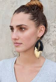 Leather Feather Earrings. Black Gold or Silver Leafed Tip Earrings.  Statement Earrings. Bohemian Jewelry