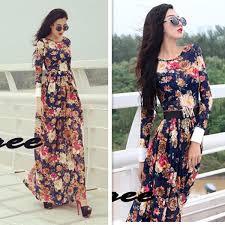 Long Sleeve Maxi Dresses New Fashion 2014 Summer Lace Dress Flower Print Women Casual Dress Floo With Images Chiffon Dress Long Women Long Sleeve Dress Lace Summer Dresses