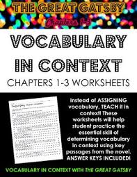 The Great Gatsby Chapters 1 3 Vocabulary In Context Practice Worksheets Vocabulary In Context Vocabulary Context Clues Worksheets