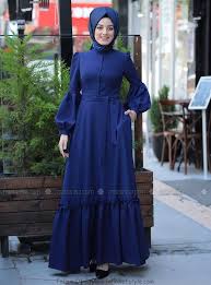 Balon Kollu Abiye Elbise Indigo 2020 Elbise Islami Giyim Elbise Modelleri