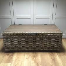 Laguna point brown wicker outdoor patio storage coffee table. Handcrafted Timber Rattan Large Storage Coffee Table Vintage Wooden To Cowshed Interiors