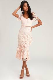 Briarwood Blush Pink Lace Ruffled Midi Dress Lace Midi Dress Pink Midi Dress Blush Pink Dresses