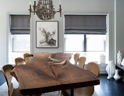 Oak live edge slab dining set. Pairing Raw Beauty With Sleek Designs Through Live Edge Tables