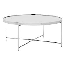 Crafted in india, this aluminum table features a large etched lotus emblem at the center of the round tabletop. Sirius Mirrored Coffee Table Round In Silver And Metal Frame 229 95 Go Furniture Co Uk