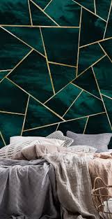 Dark Teal Ink Gold Geometric 1 Wallpaper From Happywall Com Teal Wall Decor Blue And Gold Bedroom Teal Bedroom Decor