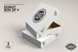 Download Box Of Four Donut Pastry Box Mockup Packaging Mockup Food Box Packaging Box Mockup