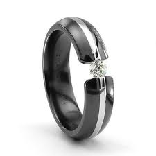 Black Titanium Ring With 18k White Gold Tension Set Diamond Black Titanium Ring Black Gold Ring Engagement Rings Canada