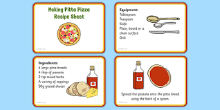 All you need to do is remember to stock pita bread in your refrigerator and some shredded cheese. Making Pitta Pizza Recipe Eyfs Recipe Cards Teacher Made