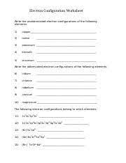 Write the unabbreviated electron configurations of the following elements W311 Electron Configuration Worksheet Electron Configuration Worksheet Write The Unabbreviated Electron Configurations Of The Following Elements 1 Course Hero