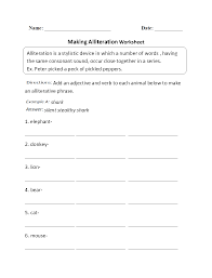 Alliteration Worksheets Making Alliteration Worksheet