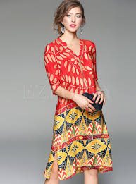 V Neck Half Sleeve Print Silk Shift Dress Silk Shift Dress Shift Dress Casual Shift Dress