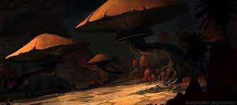 Entering The Forgotten Cave Digital Painting This Is The Desert Scene Of The Cave The Giant Mushrooms Gu Digital Painting Landscape Paintings Giant Mushroom