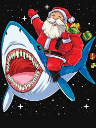 Santa Riding A Shark T Shirt Christmas Horror Art Funny Christmas Tshirts Christmas Drawing