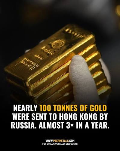 Russian gold exports to Hong Kong are surging. Almost 100 tonnes arrived in the first seven months of 2026. That's nearly 3x the same period in 2025. Western sanctions shut Russian bullion