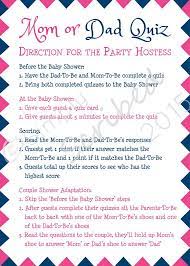 This would be even funnier with dads involved. Printable Baby Shower Game Mom Or Dad Trivia Navy Blue And Hot Pink Lips And Mustache Printable Baby Shower Games Baby Shower Printables Baby Shower Questions