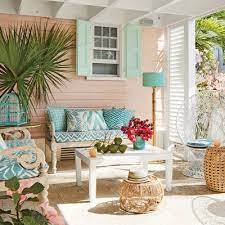 Pink And Blue Back Porch Beach House Decor Beach House Interior Coastal Living Rooms