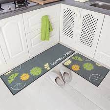 carvapet 2 piece non slip kitchen mat rubber backing doormat runner rug set lemon design grey 15 x47 15 x23 kitchen mat door mat rugs