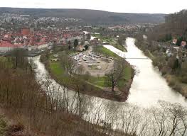 Hann Munden Tanzwerder View From The Weserliedanlage On Hann Munden With Old Town Lower Center And Upper Dancewerder Rear Right With Weser Origin Ordner