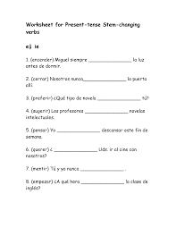 Present Tense Stem Changing Verbs Worksheets Verb