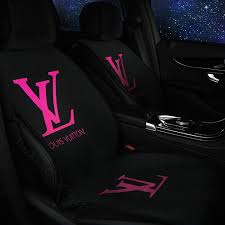 Name Lv Louis Vuitton Silk Velvet Auto Cushion Universal Car Seat Covers 5pcs Set Rose Black Girly Car Accessories Girly Car Bling Car Accessories