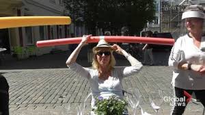 Race to the other end of the pool. Coronavirus Outbreak German Cafe Introduces Pool Noodle Hats To Demonstrate Social Distancing Watch News Videos Online