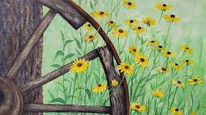 Последние твиты от angela anderson (@angelafineart). Easy Rustic Wagon Wheel With Daisies Acrylic Painting Live Tutorial Youtube